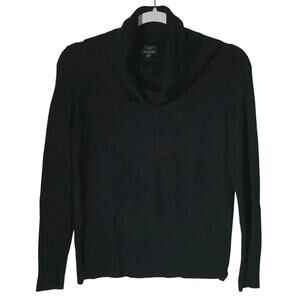 Talbots Merino Wool Sweater Women Small Petite Black Cowl Neck Stretch Pullover